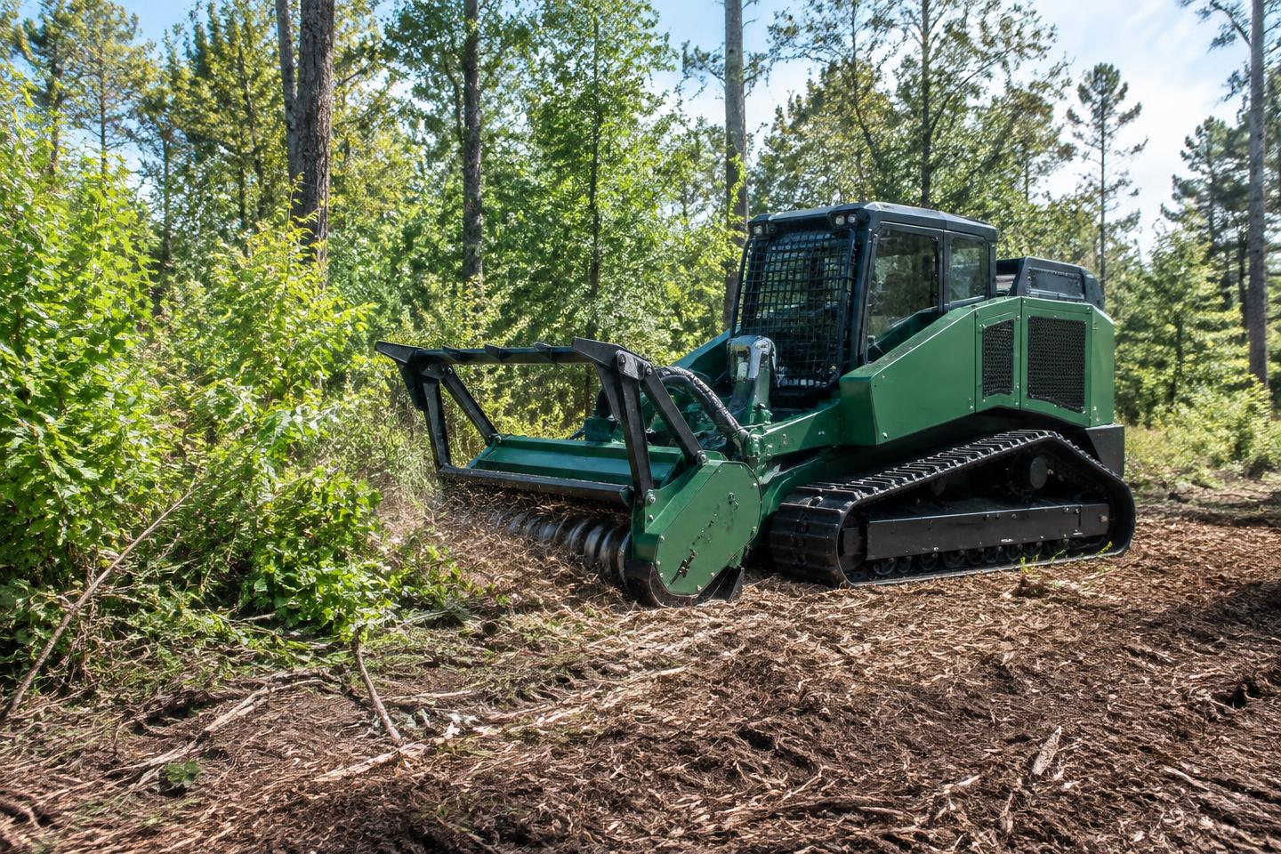 Forestry mulcher beside brush with mulched ground — sample imagery